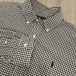 Polo Ralph Lauren Gingham Button Down Shirt Mens Size XL Black White Long Sleeve